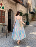 Vintage Floral Spaghetti Strap Design Elegant Beach Holiday A-Line Sleeveless Summer Dress HZ1024