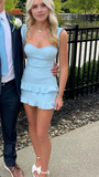 Vintage Light Blue Chiffon Sheath Homecoming Dress Party Dress Cocktail Dress HZ1024
