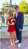 Vintage Red Strapless Sheath Bodycon Homecoming Dress Party Dress Short Cocktail Dress HZ1024