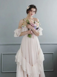 Elegant Ivory Lace Off-the-shoulder A-Line Tiered Wedding Dress HZ1024