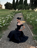 Chic Black A-Line Evening Gown Straps Party Dress Tea Length Formal Dress HZ1024
