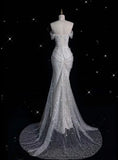 Elegant Sparkling Sequin Mermaid Design Off-the-shoulder Princess Wedding Dress HZ1024