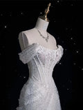Elegant Sparkling Sequin Mermaid Design Off-the-shoulder Princess Wedding Dress HZ1024