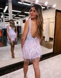Stylish V-neck Bodycon Sequined Design A-line Mini Homecoming Dress HZ1024