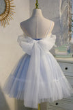 Sweet Light Blue Lace Appliques Design A-line Tulle Short Spaghetti Strap Homecoming Dress HZ1024
