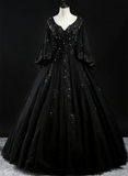 Glam Tulle with Lace Applique Ball Gown Sweet 16 Dress, Beaded Prom Dresses Evening Dress HZ1024