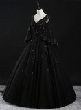 Glam Tulle with Lace Applique Ball Gown Sweet 16 Dress, Beaded Prom Dresses Evening Dress HZ1024