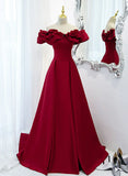 Wine Red Off Shoulder Sweetheart Long Party Dress, Wine Red Prom Dress Evening Dress HZ1024