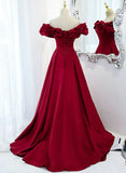 Wine Red Off Shoulder Sweetheart Long Party Dress, Wine Red Prom Dress Evening Dress HZ1024