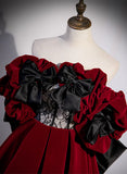 Dark Red Velvet Off Shoulder Party Dress, A-line Floor Length Prom Dress Formal Dress HZ1024