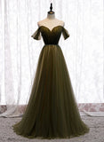 Dark Green Off Shoulder Lace-up Formal Dress, Green Long Bridesmaid Dress HZ1024