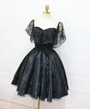 Black Lace Off Shoulder Homecoming Dress, Black Short Prom Dress HZ1024