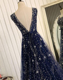 Blue Tulle Simple A-line Long Formal Dress, Blue Prom Dress Graduation Dress HZ1024