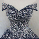Blue Sequins Sweetheart Ball Gown Sweet 16 Gown, Blue Tulle Party Dress HZ1024
