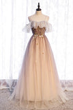 A-Line Long Spaghetti Strap Tulle Prom Dress, Ombre Evening Dress HZ1024