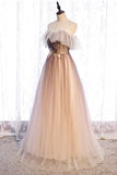 A-Line Long Spaghetti Strap Tulle Prom Dress, Ombre Evening Dress HZ1024