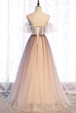 A-Line Long Spaghetti Strap Tulle Prom Dress, Ombre Evening Dress HZ1024