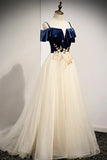 A-Line Off the Shoulder Long Prom Dresses, Champagne Evening Dresses HZ1024