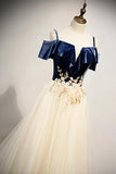 A-Line Off the Shoulder Long Prom Dresses, Champagne Evening Dresses HZ1024