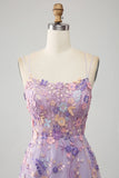 Light Purple A-Line Spaghetti Straps Long Prom Dress with Appliques HZ1024