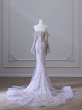 Purple Strapless Long Sleeve Mermaid Floor Length Dress HZ1024