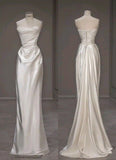 White Simple Strapless Satin Long Evening Gowns HZ1024