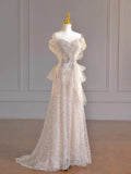 Silver A-Line Heart Neck Strapless Sparkling Long Evening Gowns HZ1024