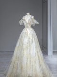 Green A-line Strap Sequined Tulle Floor Length Ball Gowns HZ1024