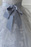 Light Blue A-Line Sheath Strapless Tulle Long Prom Dresses HZ1024