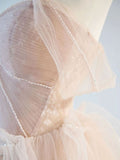 Off Shoulder Tulle Lace Long Prom Dress, Champagne Formal Dress HZ1024