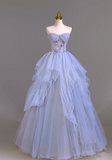 Lavender Purple A-Line Strapless Heart Neck Tulle Long Evening Dresses HZ1024