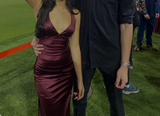 Sexy Deep V Neck Burgundy Mermaid Satin Split Long Prom Dresses HZ1024