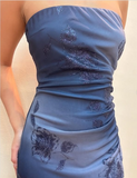 Blue A-Line Strapless Lace Applique Ball Gown HZ1024