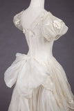 Ivory Wedding Dress Puff Sleeves V-Neck Bow Tulle Dress HZ1024