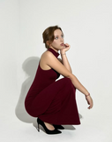 Burgundy Mermaid High Neck Off Shoulder Simple Prom Dress Evening Gown HZ1024