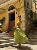 Fresh Green A-Line Short Sleeve Backless Dress HZ1024