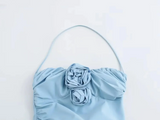 Simple Blue Halter Neck Mermaid 3D Flower Ankle-Length Ball Gown HZ1024
