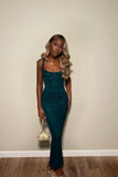 Sexy Green Mermaid Strap Printed Back Slit Ankle-Length Ball Gown Evening Dress HZ1024
