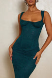 Sexy Green Mermaid Strap Printed Back Slit Ankle-Length Ball Gown Evening Dress HZ1024