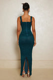 Sexy Green Mermaid Strap Printed Back Slit Ankle-Length Ball Gown Evening Dress HZ1024