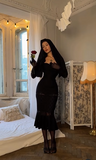 Sexy Black Mermaid Lace Tea Length Ball Gown Evening Dress HZ1024