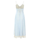 Elegant Blue Spaghetti Strap Lace Trim Ball Gown Evening Gown HZ1024