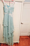 Vintage Green A-line Strap Lace Beaded Tulle Train Ball Gown Evening Dress HZ1024