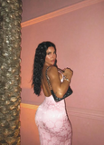 Sexy Pink Mermaid Spaghetti Strap V Neck Printed Ball Gown Evening Dress HZ1024