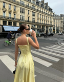 Chic Yellow A-line Strap Slit Ankle-Length Ball Gown HZ1024