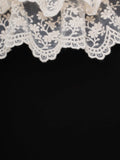 Gentle Black Mermaid Round Neck Long Sleeve Lace Edge Tea Length Ball Gown Evening Dress HZ1024