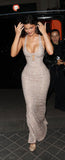 Shiny Silver Mermaid Halter Neck Low Neck Formal Prom Dress Evening Gown HZ1024