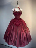 Retro red halterneck sleeveless chiffon tutu skirt HZ1024