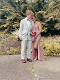 Pink Mermaid One Shoulder Sequin Slit Floor-Mounting Ball Gown Evening Dress HZ1024