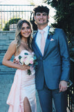 Elegant Pink Sweetheart Neck Mermaid Slit Satin Formal Prom Dress Evening Gown HZ1024
